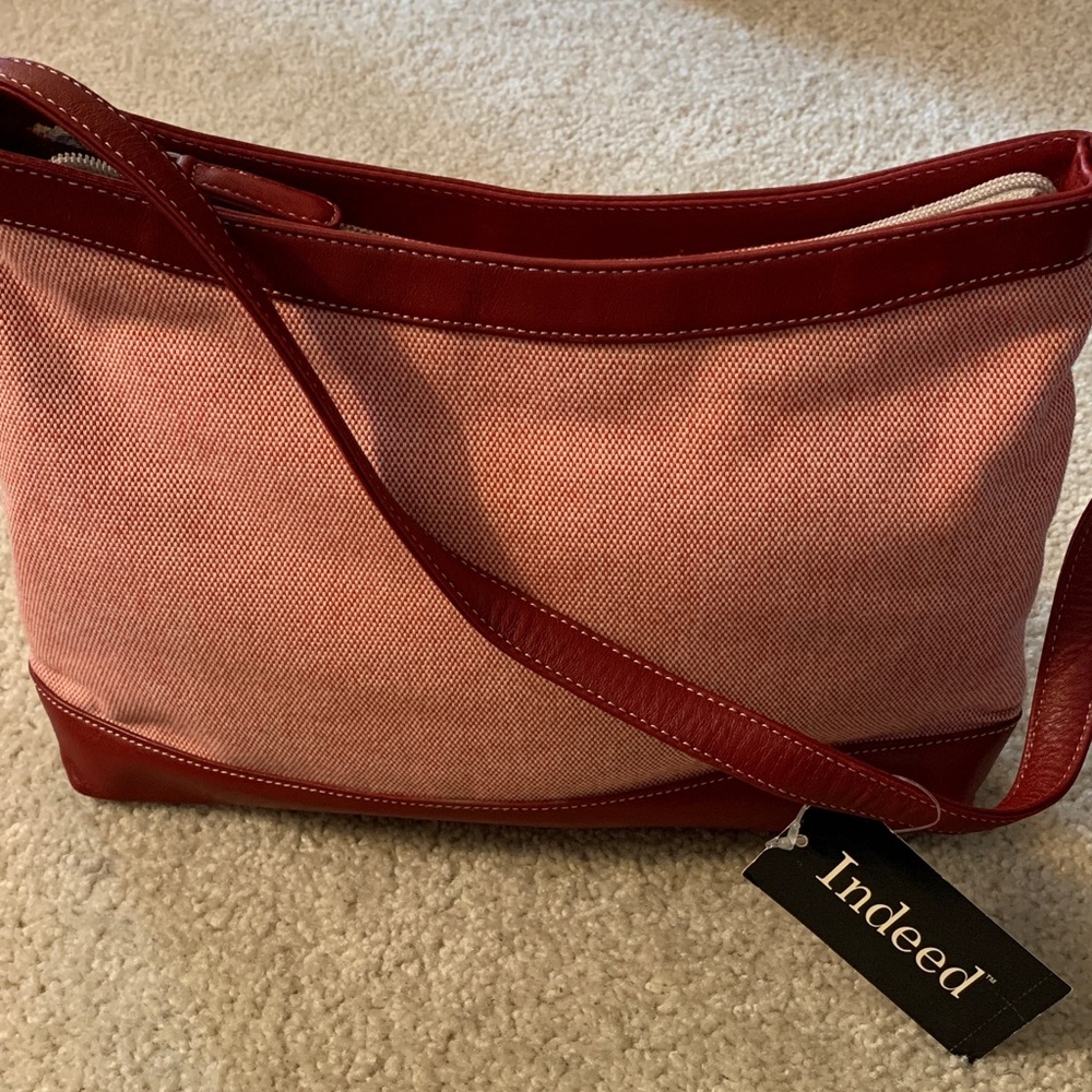 Indeed Red Canvas and Leather Handbag - NWT